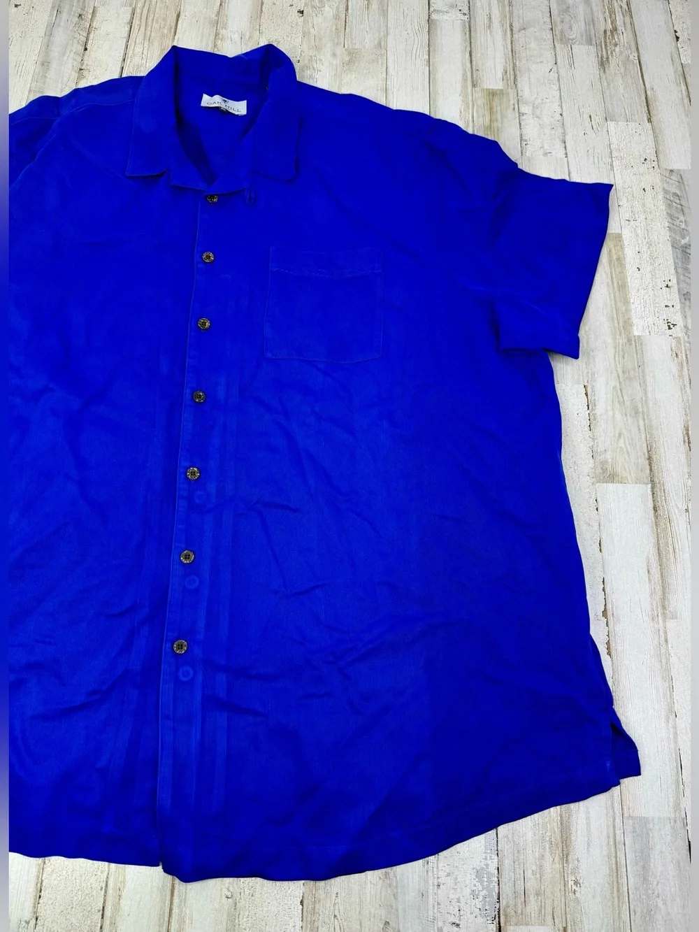 Oak Hill Mens 3XL Blue Short Sleeve Button Down Shirt Rayon Blend